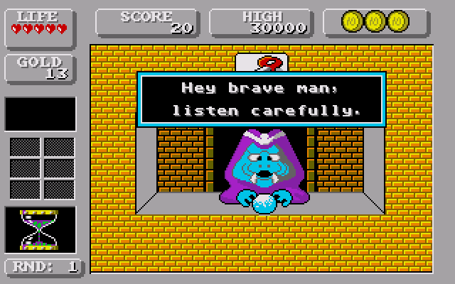 Wonder Boy in Monster Land (Amiga) screenshot: You must see this woman before continuing