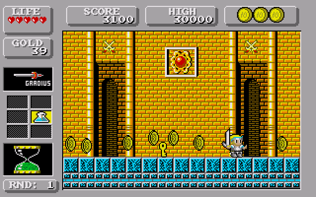 Wonder Boy in Monster Land (Amiga) screenshot: Get the gold coins that bosses like Death leave behind