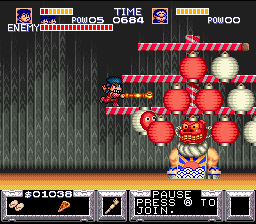 The Legend of the Mystical Ninja (SNES) screenshot: A Boss-fight