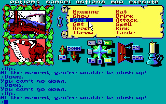 Legend of the Sword (DOS) screenshot: Actions menu