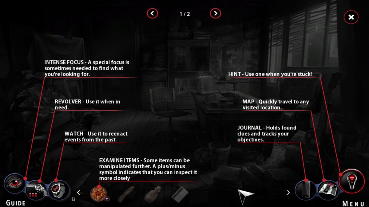 Adam Wolfe (Windows) screenshot: There is an in-game tutorial as well as two summary screens to explain the controls. This is screen one