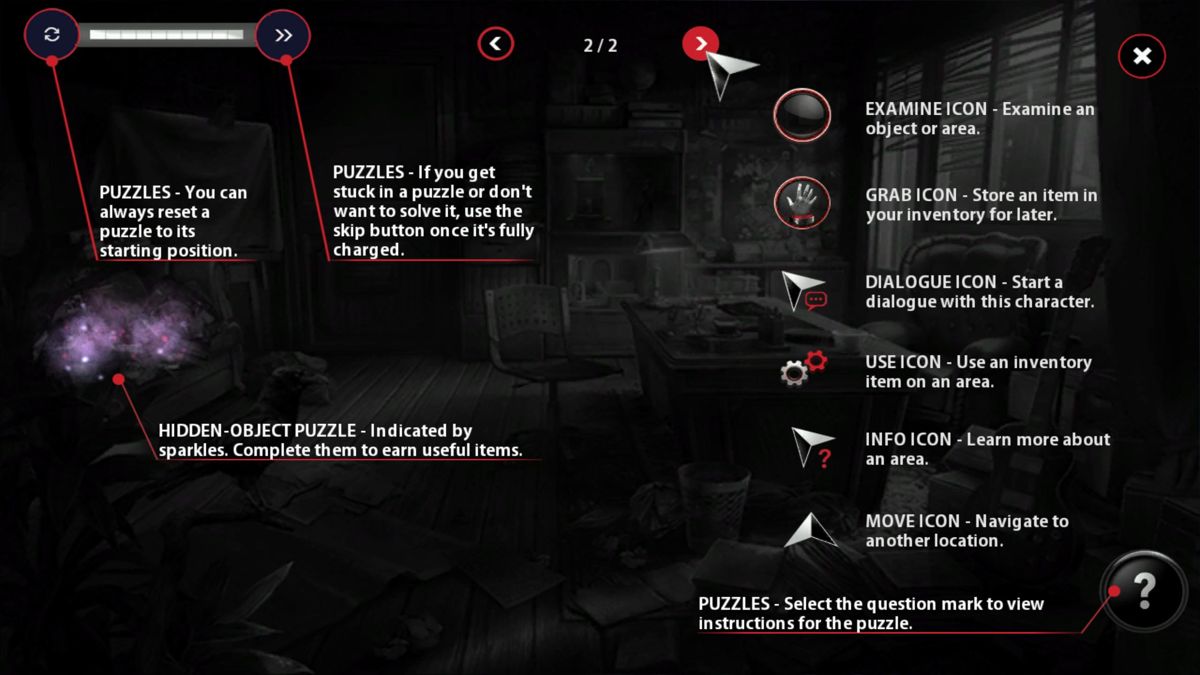 Adam Wolfe (Windows) screenshot: There is an in-game tutorial as well as two summary screens to explain the controls. This is screen two