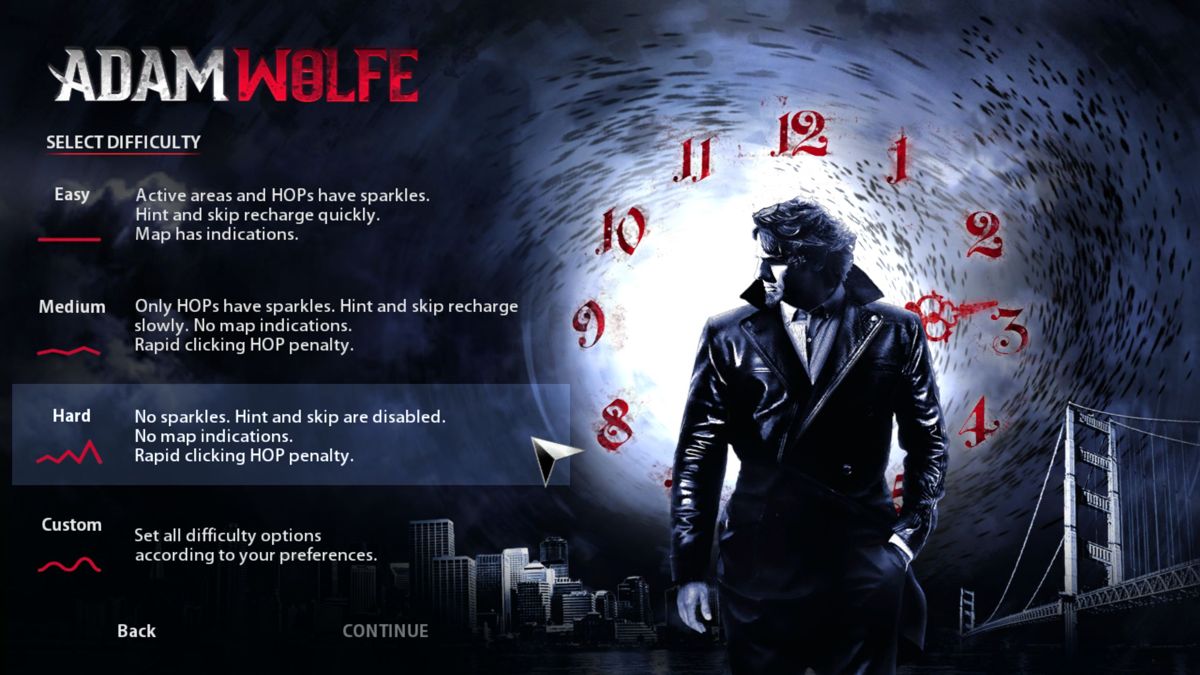 Adam Wolfe (Windows) screenshot: There are four difficulty settings