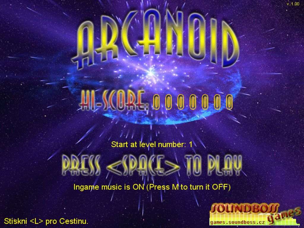 Arcanoid (Windows) screenshot: Main menu