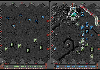 Battle Isle '93: The Moon of Chromos (Amiga) screenshot: The battle commences.