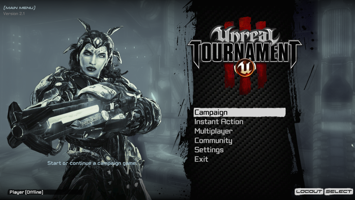 Unreal Tournament III (Windows) screenshot: Main menu (version 2.x)