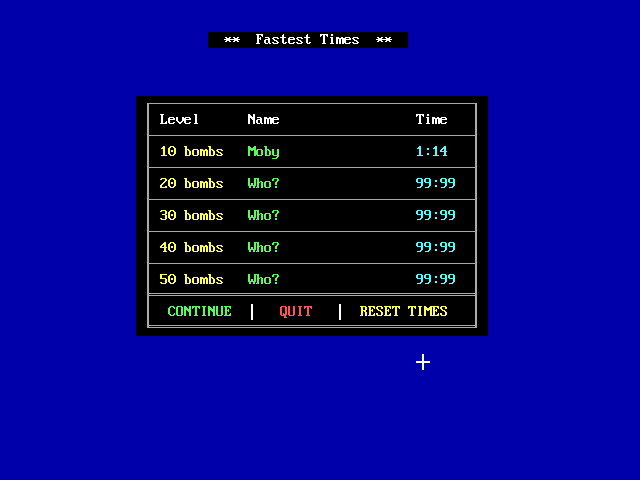 Bomb Squad (DOS) screenshot: Fastest times