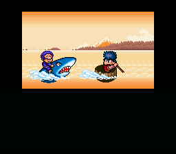 The Legend of the Mystical Ninja (SNES) screenshot: Cutscene of traveling to another island