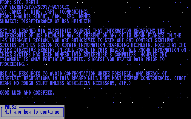 Star Trek: The Kobayashi Alternative (DOS) screenshot: Introduction