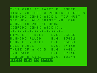 Fun & Games (Dragon 32/64) screenshot: Dice: Instructions
