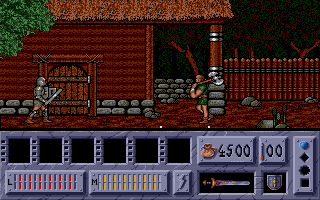 Back to the Golden Age (Atari ST) screenshot: Everyone in this town is well armed!