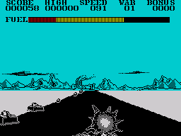 Fire and Forget (ZX Spectrum) screenshot: The car explodes a little.