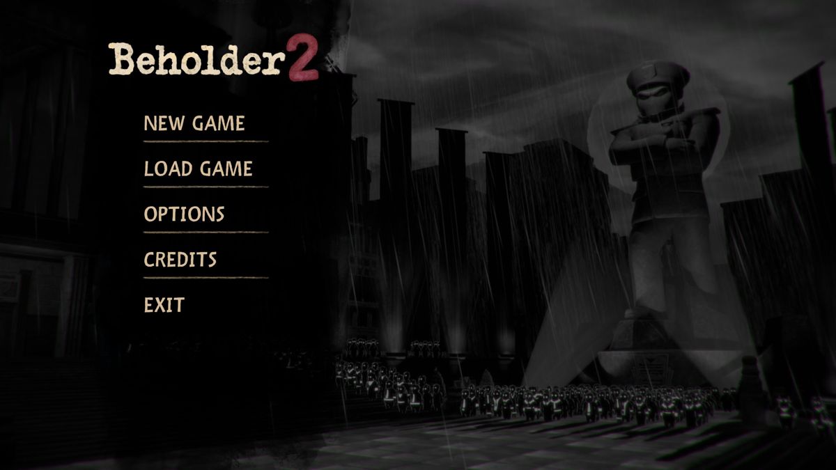 Beholder 2 (Windows) screenshot: The title screen and menu