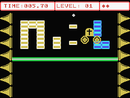 Bounce (MSX) screenshot: The player has to bounce away all the blocks on the screen as quickly as possible by the bouncing effect of the ball Bouncer against the walls that bounce the blocks away.
