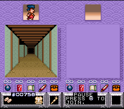 The Legend of the Mystical Ninja (SNES) screenshot: There are lots of mini-games: A maze-mini-game ...