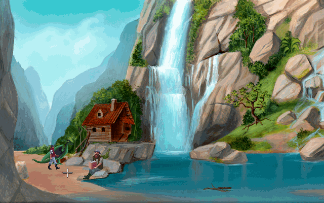 Die Höhlenwelt Saga: Der Leuchtende Kristall (DOS) screenshot: At the Mindhoor lake. A temple's supposed to be around here. But where?