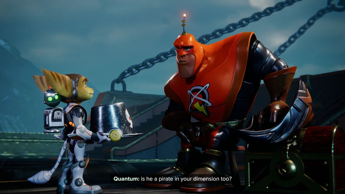 Ratchet & Clank: Rift Apart (Windows) screenshot: Talking to Quantum during a cut-scene.