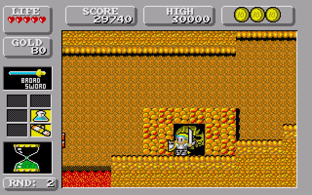 Wonder Boy in Monster Land (Amiga) screenshot: Just obtained the Broad Sword