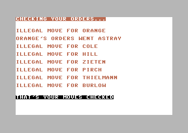 Waterloo (Commodore 64) screenshot: Command Results