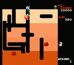 Dig Dug (NES) screenshot: Popping baddie
