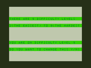 Monster Maths (Dragon 32/64) screenshot: Changing Difficulty