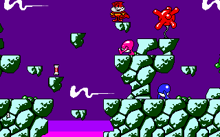 Cosmic Spacehead (DOS) screenshot: Don't fall down that pit or get hit by an egg creature (VGA)