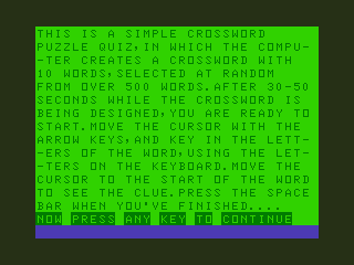 Quiz Pack (Dragon 32/64) screenshot: Crossword: Instructions