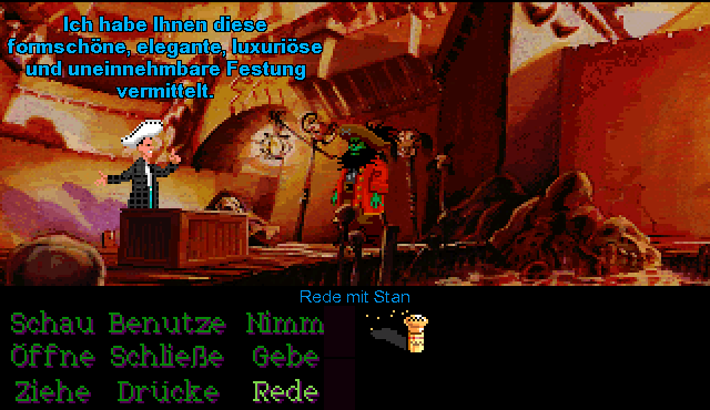 LeChuck Stories (Windows) screenshot: Stan wants to collect 300,000 gold pieces for the fortress he sold to LeChuck