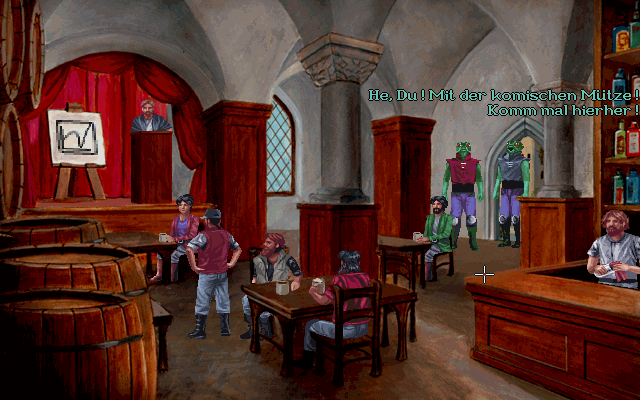 Die Höhlenwelt Saga: Der Leuchtende Kristall (DOS) screenshot: Uh-oh! Two Drakken officers have set their eye on Eric.