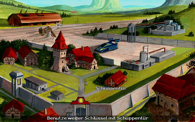 Die Höhlenwelt Saga: Der Leuchtende Kristall (DOS) screenshot: Wahringen has a Drakken military outpost that Eric infiltrates.