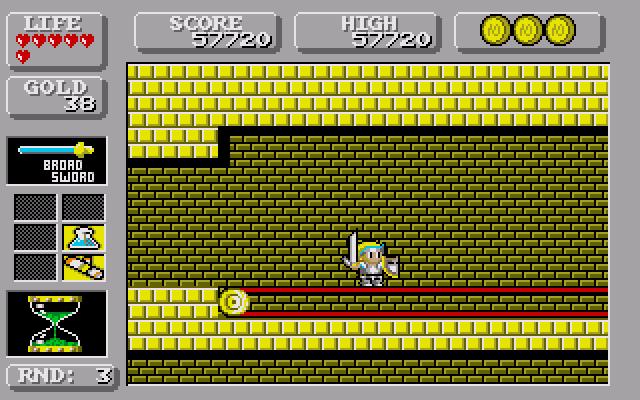Wonder Boy in Monster Land (Amiga) screenshot: On a conveyor belt
