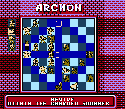 Archon: The Light and the Dark (NES) screenshot: The wizard revives one of his creatures which had been killed in combat. You can cast the revive spell only once per game