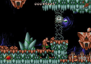 Chuck Rock (SEGA CD) screenshot: The second, spooky level.