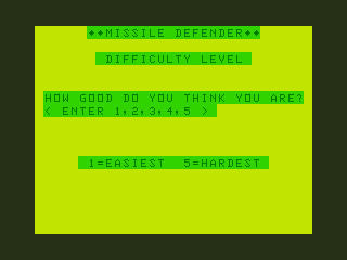 Missile Defender (Dragon 32/64) screenshot: Choose Difficulty