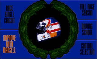 Nigel Mansell's World Championship Racing (Amiga) screenshot: Main menu