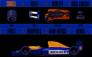 Nigel Mansell's World Championship Racing (Amiga) screenshot: Car setup