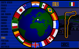 Nigel Mansell's World Championship Racing (Amiga) screenshot: Track selection