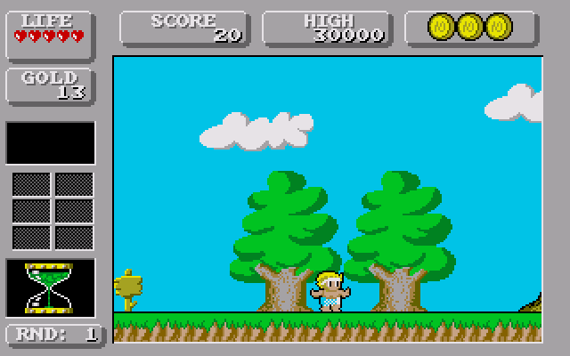 Wonder Boy in Monster Land (Amiga) screenshot: Your journey begins in Monster Land