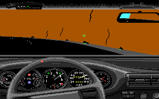 Test Drive (DOS) screenshot: A little too close to the cliff