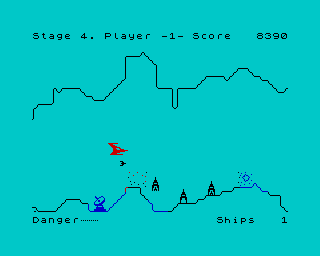 Penetrator (ZX Spectrum) screenshot: Entering stage 4.