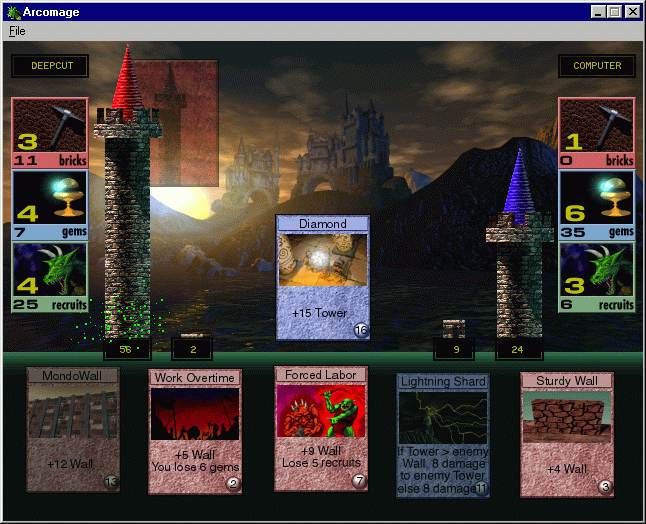 Arcomage (Windows) screenshot: Diamond played to Win