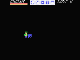 Happy Fret (MSX) screenshot: Oops. Touching a poisonous snake and you will lose a life. This will also happen if the energy meter runs out.