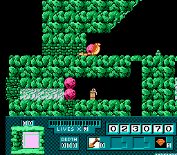 Digger T. Rock: Legend of the Lost City (NES) screenshot: And, unlike ordinary video game heroes, Digger can not tolerate crushing boulders