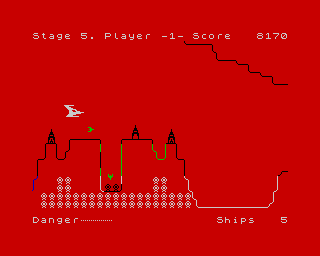 Penetrator (ZX Spectrum) screenshot: Bommb chute, hep'n'a-away...!!! IIaah!!!