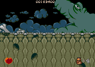 Chuck Rock (Genesis) screenshot: The opening to new level inside mouth