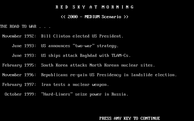 Red Sky at Morning (DOS) screenshot: Introduction to War
