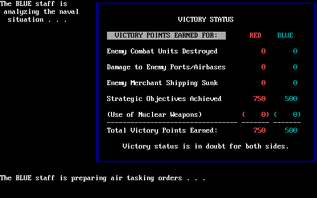Red Sky at Morning (DOS) screenshot: Setting Victory Status