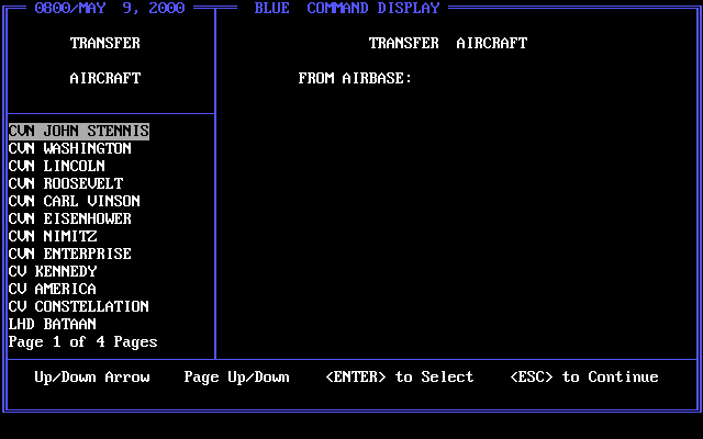 Red Sky at Morning (DOS) screenshot: Transferring Aircraft Between Airbases
