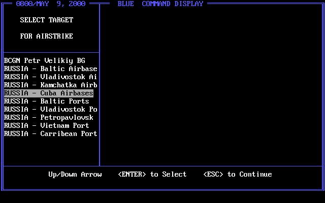 Red Sky at Morning (DOS) screenshot: Setting Target for Airstrike