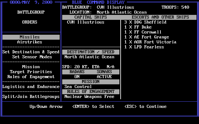 Red Sky at Morning (DOS) screenshot: Setting Battlegroup Orders